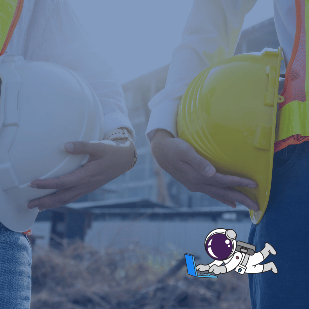 Contractor SEO Two people in hard hats, discussing a contractos project.
